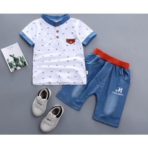 Summer Boys Clothes Clothing Sets Baby Boy Fashion Print T-Shirt + Denim Shorts 2pc Toddler Kids Costume Cotton Infant Outfits