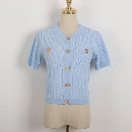 Fashion Short Ice Silk Knit Singles Breasted Cardigan Sweet Twist Top T-Shirt Sun Protection Shirts Summer New Designer Clothes