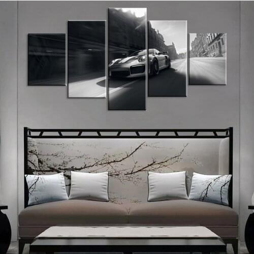 HD Print Modular 5 Pieces Porsche 911 GT Car Picture Canvas Black Painting Poster For Living Room Home Decor Wall Art Framework