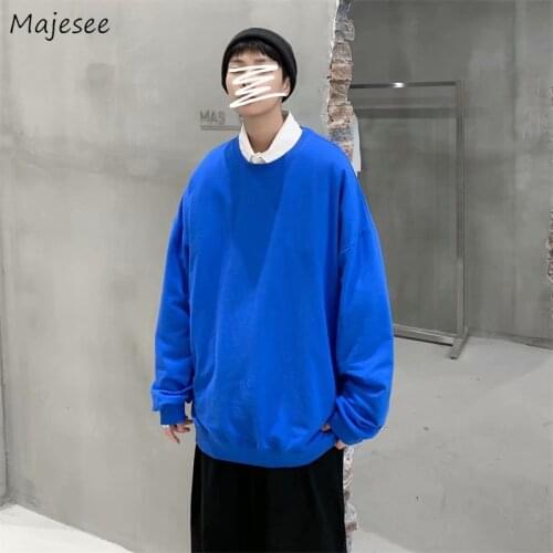 Men No Hat Hoodies Long Sleeve O-neck Baggy 11 Colors Korean Style Chic Ins All-match Colorful Male Sweatshirts Harajuku Simple