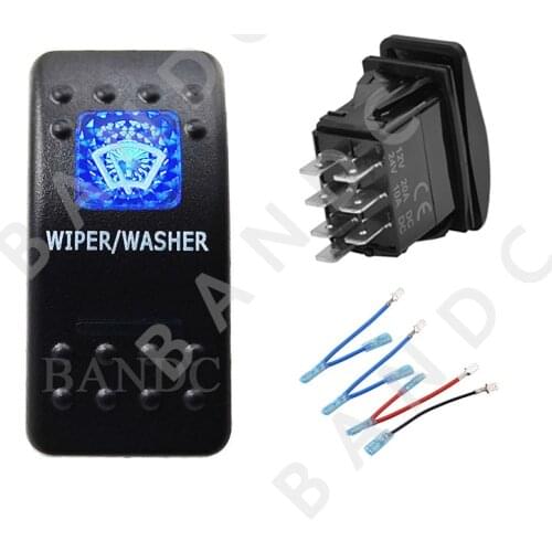 WIPER/WASHER Momentary Rocker Switch 7P ON-OFF-(ON) DPDT Button Switch for Car Boat Marine ARB Caravan RV Bus Motocycle, 12V 24V