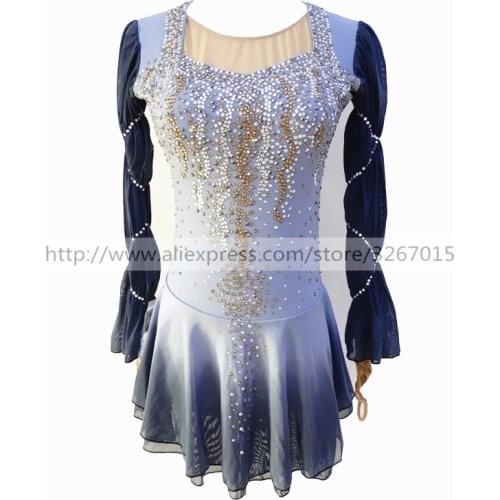 Figure Skating Dress Womens Girls' Ice Skating Dress Light grey High elastic spandex fabric Artificial water drill Backless