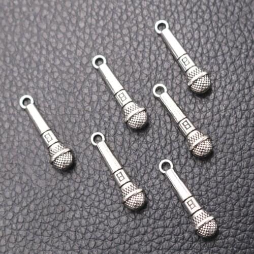 12pcs/lot Silver Plated Microphone Charm Metal Pendants DIY Necklaces Bracelets Jewelry Handicraft Accessories 24*7mm