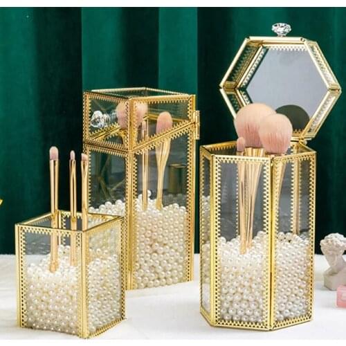 Italian Simple Electroplating Glass Jewelry Box Home Bedroom Exquisite Crafts Decoration Square Oblique Mouth Flip Cover Tube