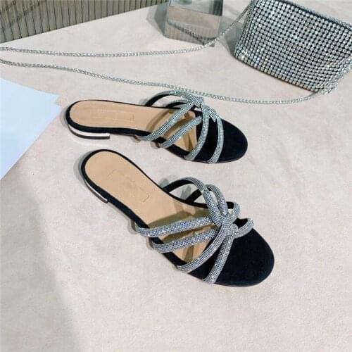 Rhinestone Slippers Women Fashion Ladies Sandals Casual Summer Shoes Woman High Quality Zapatos De Mujer Slip-On Flat Slides