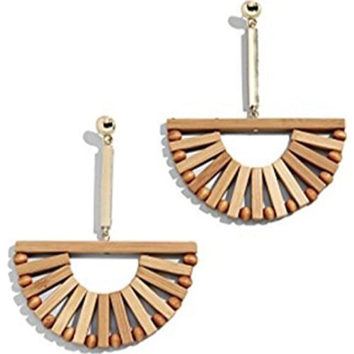 Somsoar Jewelry 2019 Newest Cult Gaia Nature Wooden Sector style Earrings Hand-made woven rattan earrings wholesale
