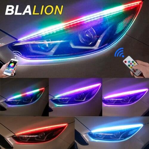 LED DRL Sequential Flowing RGB Daytime Running Light APP Remote Waterproof Multi Color LED Strip Turn Signal Light For Headlight