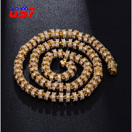 US7 6MM AAA CZ Cubic Zirconia Link Chain Necklace Bling Iced Out Rhinestones Copper Necklaces Fashion Hip Hop Jewelry for Man