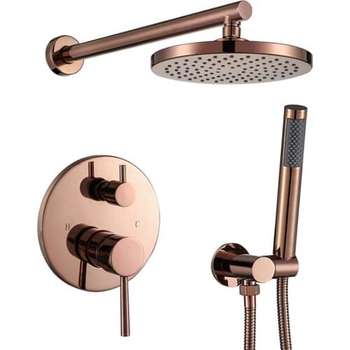 Bathroom Wall Mounted Rain Shower Head Valve Mixer Tap Rose Gold Shower Rainfall Shower Mixer Faucet Set