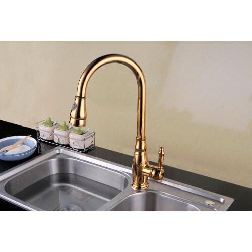 GOLD PVD clour pull out kitchen spray faucet mixer tap New Single hole deck mounted Pull-down Kitchen Faucet
