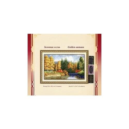 Top Quality pastoral beautiful counted cross stitch kit golden autumn forest trees tree lake Zolotoe Runo