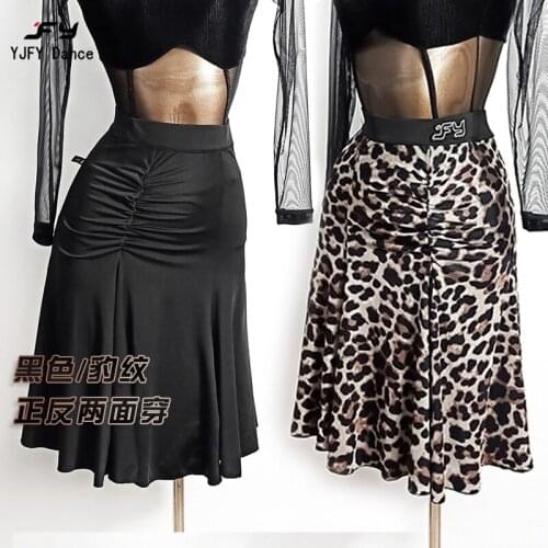 Latin Dance Skirt Women Adult Latin Dance Clothes Leopard/Black Practice Skirts Samba Salsa Tango Skirt Wear Both Sides VDB2959