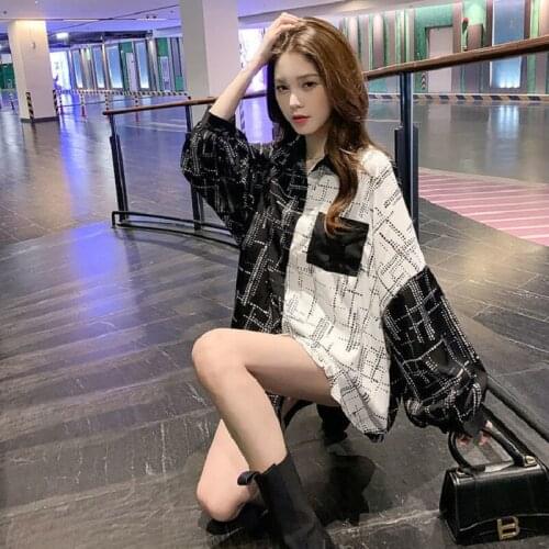 2021 Spring Fashion Street Style Patchwork Women Blouse Tunic Shirt Long Sleeve Button Up Ladies Shirts Oversize Female Tops