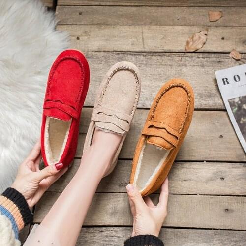 Women Winter Flats Shoes Ladies Casual Moccasin Warm Plush Female Fashion Non Slip Flock Loafers New Female Footwear 2021 New