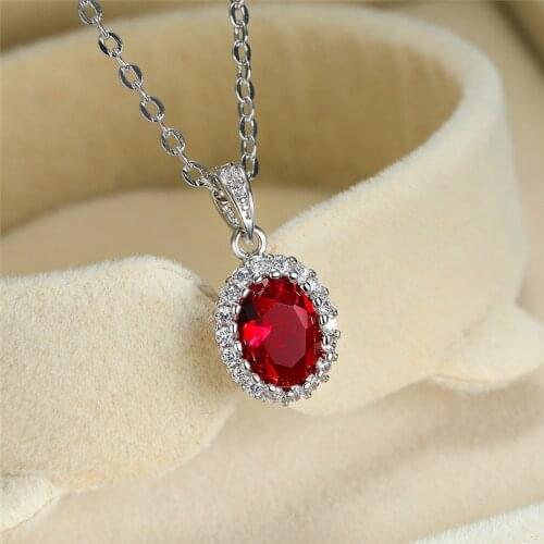 Vintage Female Red Pendant Necklace Charm rose gold color Necklaces For Women Oval Crystal Stone Wedding Necklace