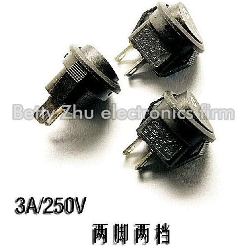 20PCS/LOT Small Round Rocker Switch Black 2 feet 2 files rocker switch 3A / 250V 6A / 125V