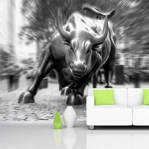 Custom 3D wallpaper mural wall street copper bull black and white background wall living room bedroom decoration wallpaper