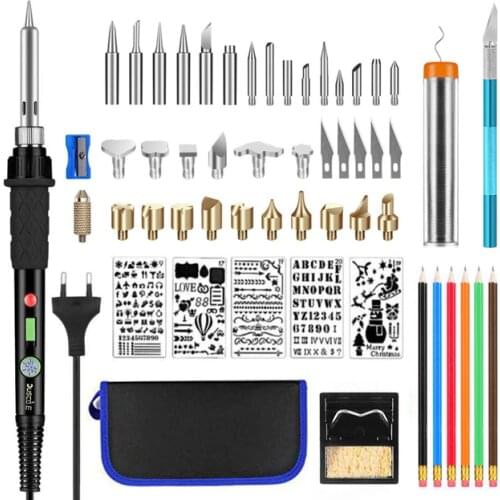 60W Engraving Pen Electric Soldering Iron Wood Burning Kit Flipping Word Embossing Pyrography Tool Craft Set