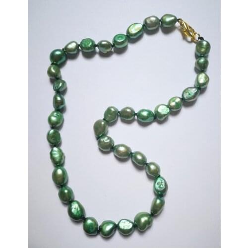 9mm bright green baroque real Pearl necklace gold clasp natural Freshwater PEARL Women Jewelry 35cm 43cm 15'' 17