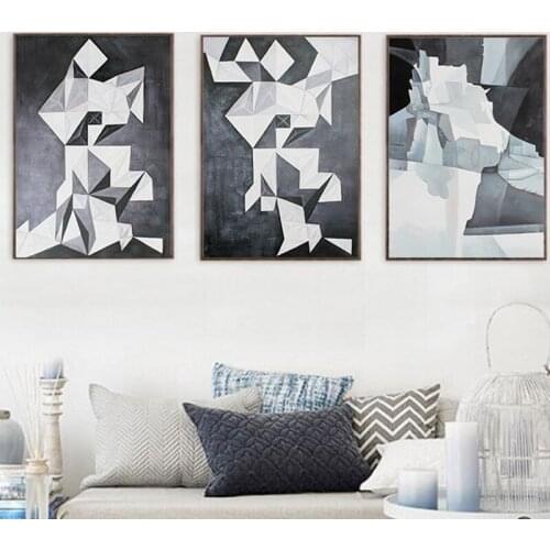 Abstract Geometric Black and White Canvas Painting Unique Wall Art Pictures Poster and Prints Living Room Interior Home Décor