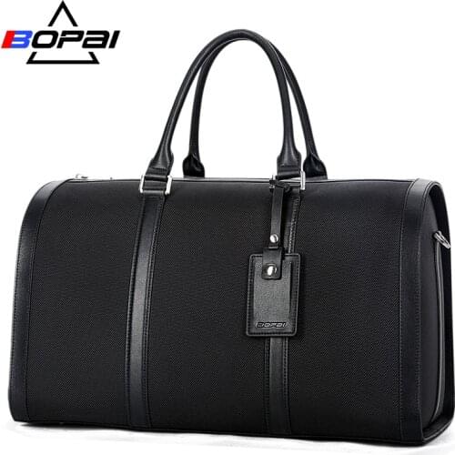 BOPAI New Designed Business Men Travel Bags Unisex Big Handbag Waterproof Men Duffle Shoulder Bag Women Carry On Luggage Black
