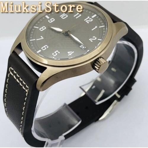 CORGEUT New 40mm Mens TOP Vintage Watch Copper Plated Case Brown Sterile Dial Luminous 24 Jewels NH35 Movement Automatic Watch