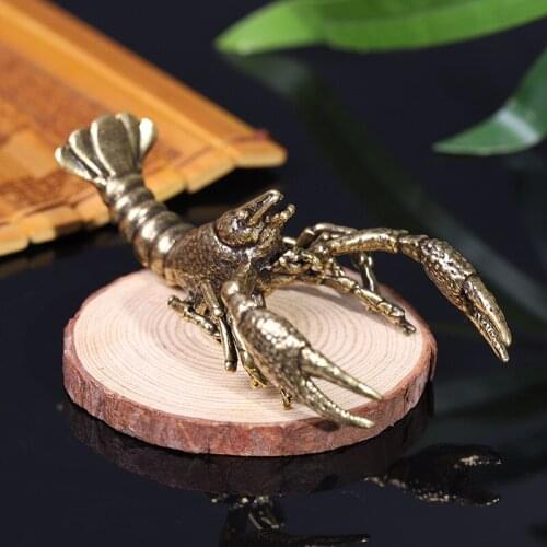 Pure Brass Artificial Animal Lobster Miniature Figurines Vintage Ornament Lifelike Crayfish Shrimp Toy Simulation Tea Pet Decor