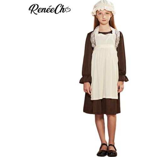 Reneecho Child Victorian Poor Girl Costume Child Maid Cosplay Cinderella Fancy Dress Halloween Costume For Kids