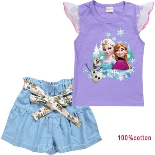 Disney Frozen Children Clothes Summer Kids Girls Clothes T-Shirt+Shorts 2pcs Baby Girls Sport Suit Elsa Girls Clothing Sets