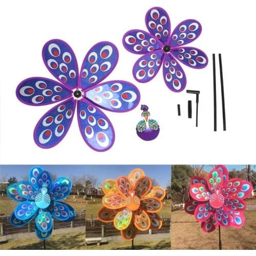 Double Layer Peacock Sequins Windmill Colorful Wind Spinner Kids Toy New