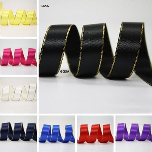 3 6 9 15 22 25 38mm Double Faced Satin Ribbon DIY Browband Clothing Gifts Baking Packing Metallic Gold Silver Edged Satin Ribbon