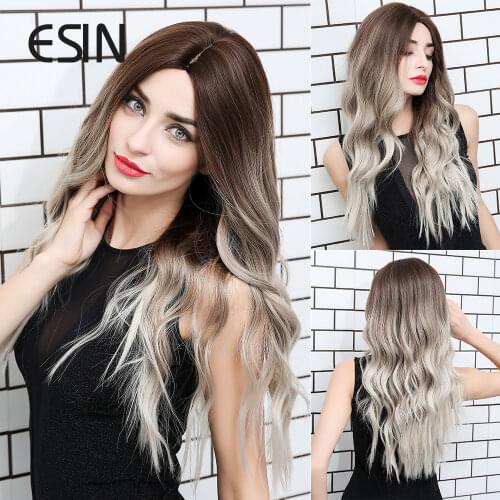 Inhair Cub Dark Roots Ombre Wig Synthetic Long Wigs For Women Long Natural Wave Hair with Bangs Simulation Scalp Free Shipping