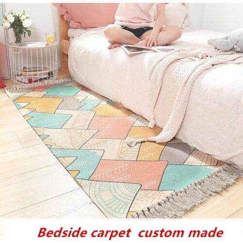 Japanese-style Cotton hand made Bedside carpet Eco-friendly bedroom rug strip tassel anti-slip floor mat custom made door mat