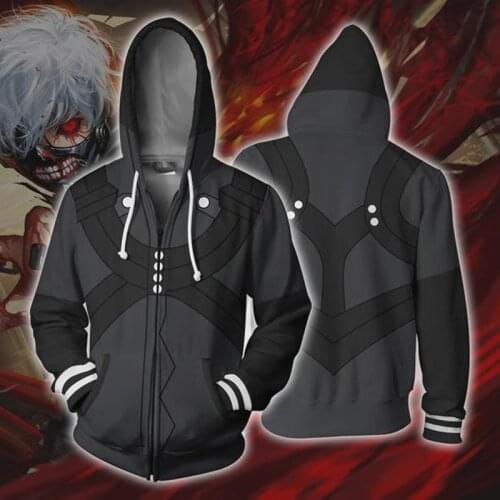 Ken Kaneki Zipper Hoodie Cosplay Costume Anime Tokyo Ghoul Sweatshirt Jacket Coat For Halloween casual street suit