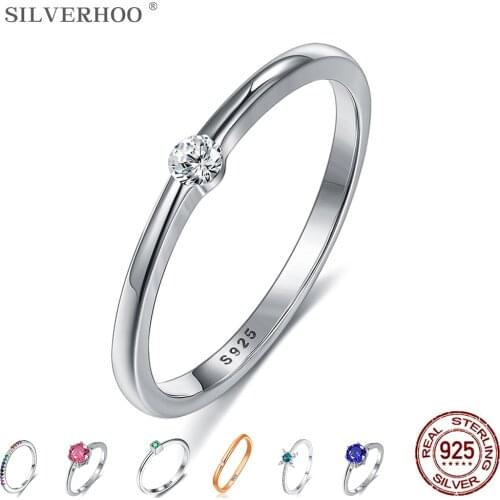 SILVERHOO 925 Sterling Silver Rings for Women Cute Zircon Round Geometric 925 Silver Wedding Ring Fine Jewelry Minimalist Gift