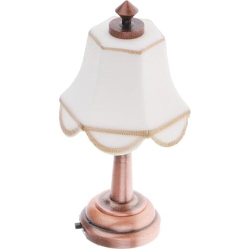 Dollhouse Miniature Umbrella Lampshade LED Light Desk Lamp Model Pretend Toy