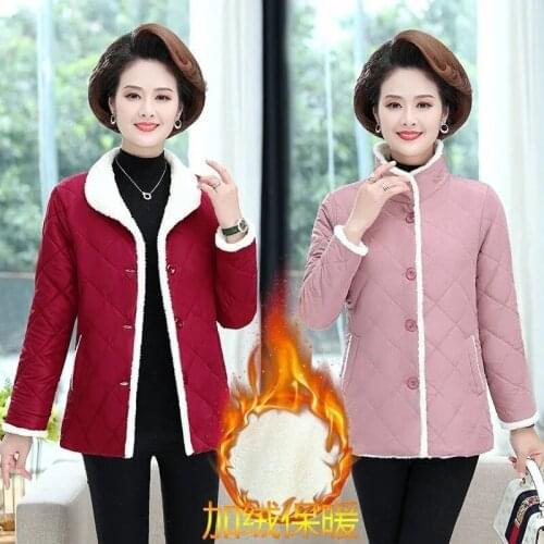 Middle-aged Elderly Women Jackets 2021 Autumn Casual Short Jacket Winter Plus Velvet Cotton Coat Outwear Casual Female Tops 5XL