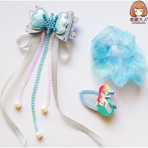Ice Queen Princess Hair Bow Hairpin Tassel Unicorn Hairpin Combination Set Cross-Border Supply