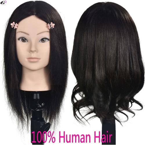 Cosmetology Hairdressing Female 100% Human Hair Curling Dyeing Hairstyle Training Head Mannequin with Clamp 14"16"18"
