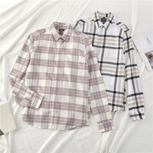 2021 Fashion Women Plaid Shirt Flannel Checked Blouse Long Sleeve Female Casual Print Loose Cotton Tops Men News Oversize Fleece