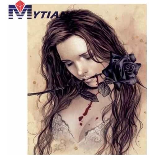 Beautiful Lady With Black Rose DIY Diamond Painting Art Kits,Full Square&Round Drilll Cross Stitch Kits,Diamond Embroidery Kits