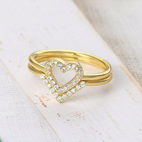 Heart Rings Sets For Women Light Gold Color Finger Jewellry Zircon Ring Female Accessories Trendy Party Fashion Jewelry SR918