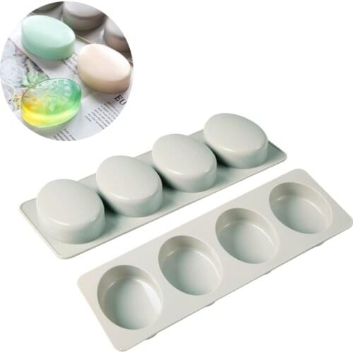 New 4 Cavity Ellipse Soap Silicone Mold for Making Soaps 3D Diy Handmade Mould Decoration Wax Candle Cake Tray Tools