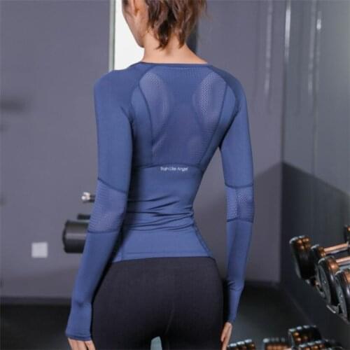 2021 New Blue Black Rose Sports Tops Gym Women Fitness T Shirt Woman Long Sleeve Yoga Top Mesh Womens Gym Tops Sport Wear Women