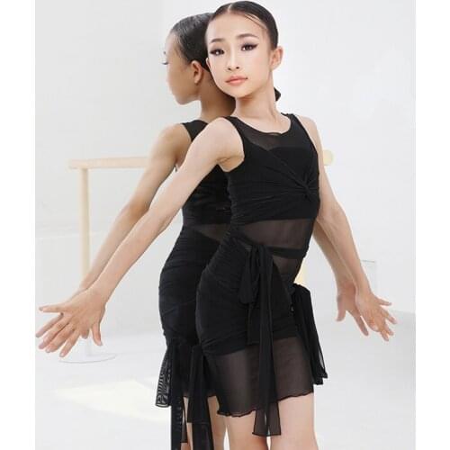 2021 childrenS Day Latin Dance Dress For Girls Black Mesh Practice Dress Kids Ballroom Latin Dance Competition Dresses DQS7154