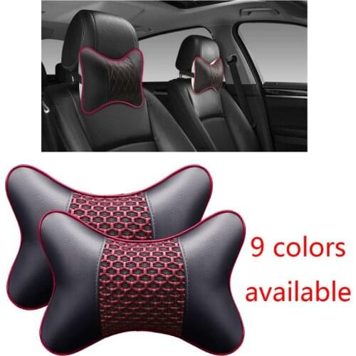 2pcs Artificial Leather Car Pillow Protection Neck Car Headrest Comfortable Auto Supplies Safety Breathable Neck Pillow