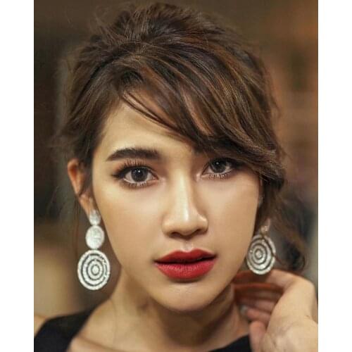 Rongho Hyperbole Multi Crystal Circle Earrings for Women Hiphop Jewelry Black White Rhinestone Chunky Tassel Earring Pendant