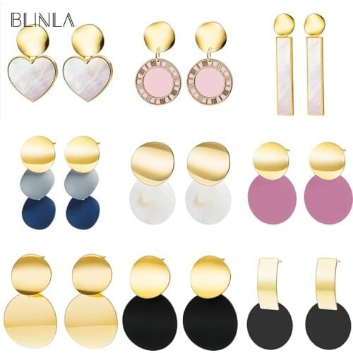 New Fashion Korean Statement Heart Drop Earrings for Women Vintage Round Geometric Acrylic Hanging Earring 2019 Wedding Jewelry