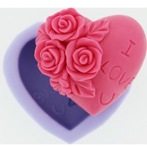 Valentines Day Rose Heart Shape "I LOVE U" 3D silicone Soap DIY Mold Soap Making Mould Sugar Craft Art Mold Silicone Soap Mold