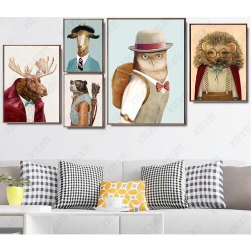 Elephant Dog Animals In Clothes Posters Deer Personality Canvas Painting Literary Home Pictures Wall Decorates The Living Room
